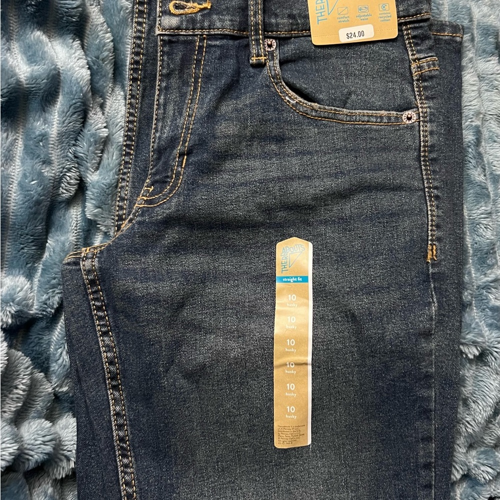 Blue Vintage Wash Denim Jeans with Contrast Stitching
